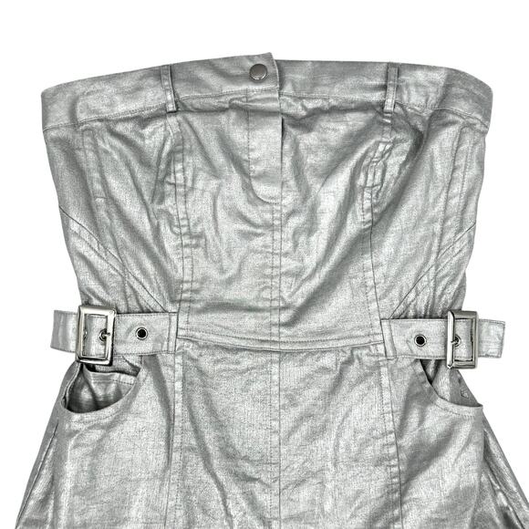 Urban Outfitters UO NWT Yara Metallic Silver Strapless Romper 100% Cotton - Picture 6 of 11